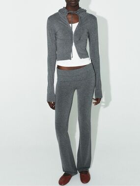 Zara Dark Gray Knit Flare Track Pants cardigan set